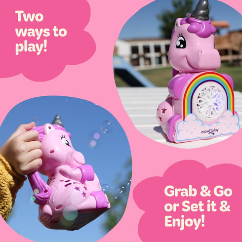 Move2Play Unicorn Bubble Blower | Bubble Machine | Bubble Toy for Toddlers, Boys and Girls | Indoor & Outdoor | Birthday Party | Summer Fun | Gift for Girls 3, 4+ Years Old