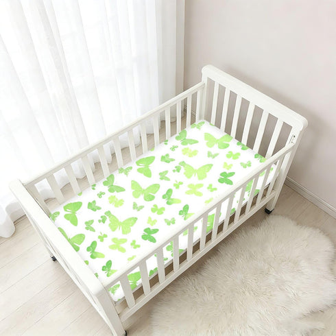 miaozhen 1 Pack 52x28 Cotton Crib Sheets for Baby Boys Girls Ultra Soft Butterfly St Patricks Day Crib Mattress Sheet