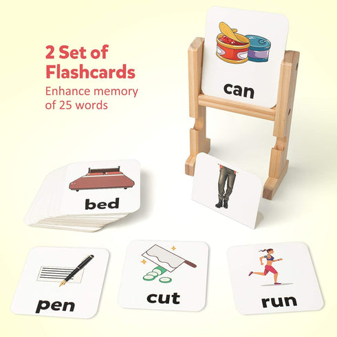 Coogam Wooden Reading Blocks Short Vowel Rods Spelling Games, Flash Cards Rotating Letter Puzzle for Kids