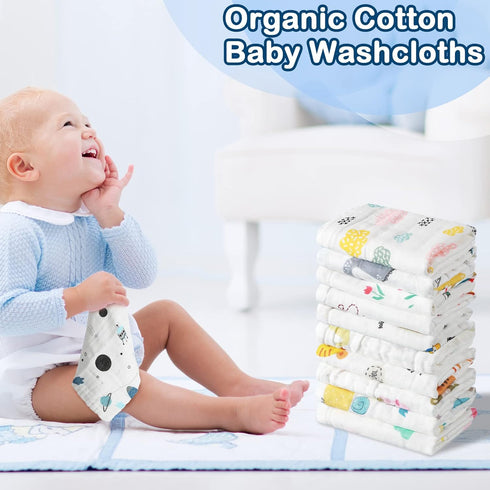 30 10x10 Kenning Pieces Muslin Baby Washcloths for Newborn Soft Absorbent Muslin Burp Cloths Wash Clothes Baby Face