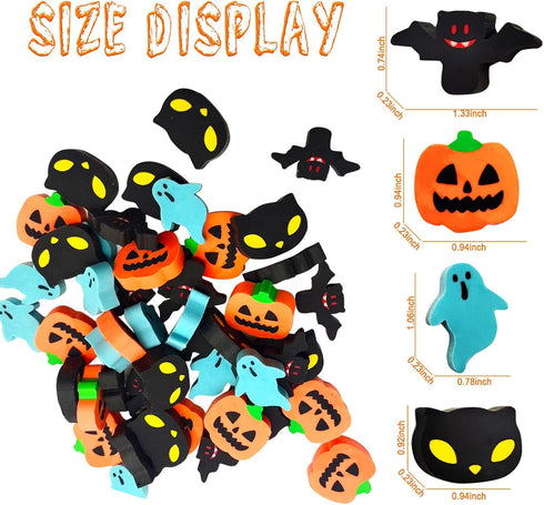 Halloween Mini Erasers for Kids, 48pcs Cute Pumpkin Ghost Bat Erasers for Trick or Treat Party Favors