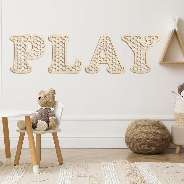 RattanView Playroom Decor 12 in Wooden Rattan Letters Set Playroom Sign Decor Boho