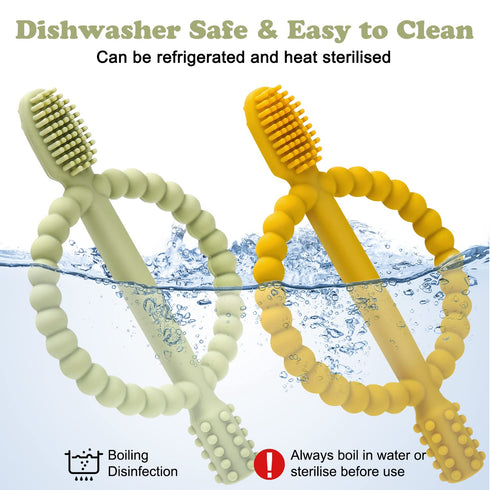 Baby Teething Toys with Easy-Hold Handle, Silicone Infant Toothbrush for Sore Gums, 0-6 Months