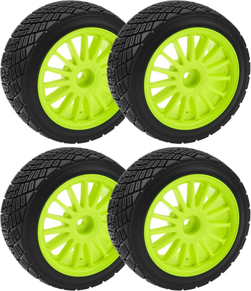 80mm/3.14" Rubber Tires & Plastic Wheel Rims 2.2 Inch 12mm Hex Hub Compatible with 1/10 HPI WR8 Off-Road Rally 1/14 WLtoys 124019 144001 1/16 Redcat Volcano RC Buggy (Green)