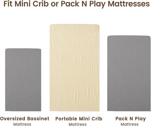 2 Pack Pack Pack david's kids Muslin Mini Crib Sheets, Cotton N Play Sheets for Boys Girls Neutral, Soft Breathable
