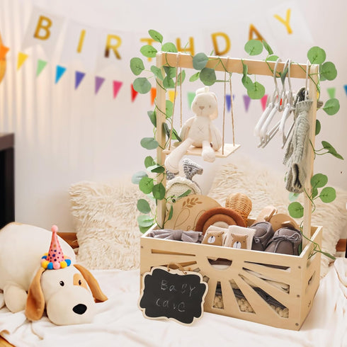 8 1 Closet, In Wooden Baby Shower Crate Baby Basket with Handle Footprint Kit for Baby Shower Gifts, Baby Shower Wooden