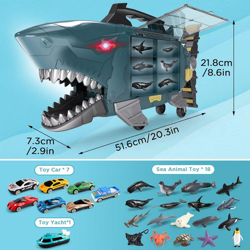 8 deAO Shark Toys Shark Truck with Animal Toys, PCS Toy Trucks,Lights Music Effects,Birthday Gifts for Toddler Kids