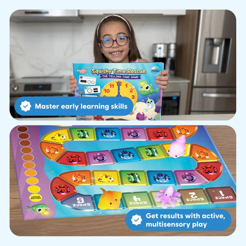 6-11 1-5 The Fidget Game Squishy Time Rescue - Telling Time Game for Kids Ages | Multisensory Hands-On Learning Board
