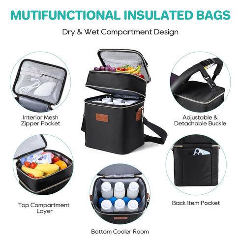 Pack 6 9 PIIOSER Breastmilk Cooler Bag with Ice Fits Baby Bottles Up to Ounce, Insulated Baby Bottle Tote Bags, Double