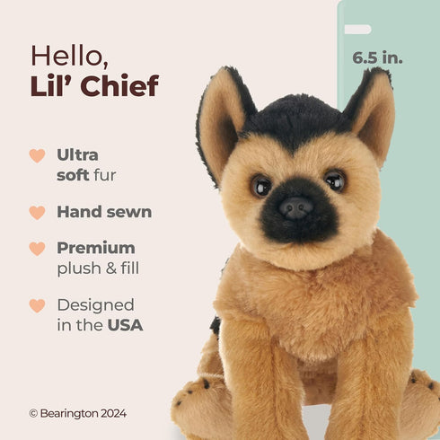 Bearington Lil' Chief The German Shepherd Stuffed Animal, 6.5 Inch Dog Plush Toy