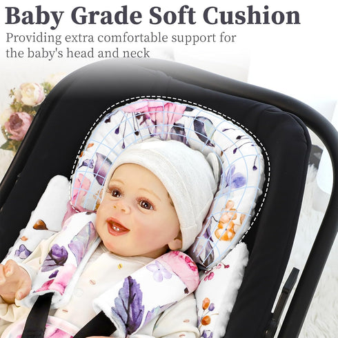 3 3 1 3D Pea Pod Infant Car Seat Insert with Strap Covers, in Reversible Floral Baby Car Seat Head Support for Newborn