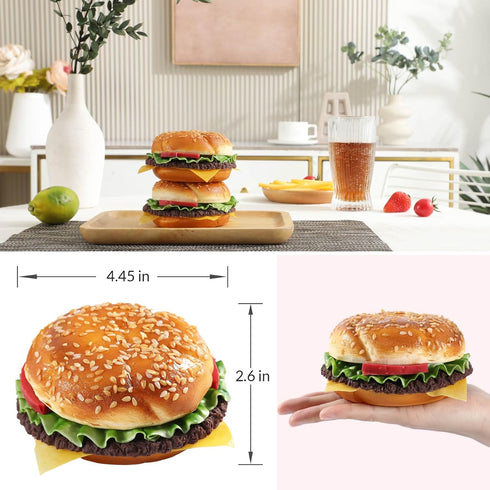 Joeabor 2 Pack Artificial Hamburger Round Realistic Fake Food for Display Faux Burger for Decoration Fake Food Props