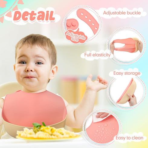 Adjustable Waterproof Silicone Baby Bibs - Soft Feeding Supplies for Kids