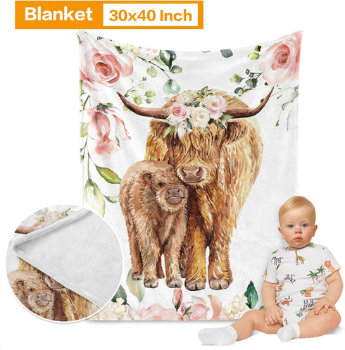 Set 3 Set Color25 Baby Crib Bedding - Highland Cow Design Nursery Bedding Pcs - Chic Soft Blanket, Sheet, Pillowcase