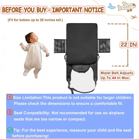 VANDOULUM 1-12 Baby Airplane Bed, Months Old Baby Travel Essentials for Flying, Toddler Airplane Seat Extender, Plane