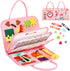 8 in 1 Toddler Busy Board for 1 Year Old, Montessori Toy for Basic Motor Skills, Kid Travel Essential (Pink)