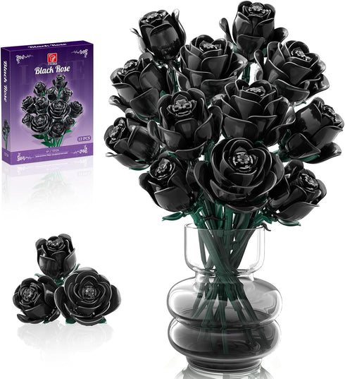 TYCOLE Black Roses Flowers Building Sets, Artificial Bouquet Botanical Collection Building Blocks for