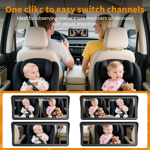 KOUENOM 2 7" 1080P Vision/150 View/360 Baby Car Camera for Kids, Ultrawide Split Screen, Dual Carseat Cameras with Auto