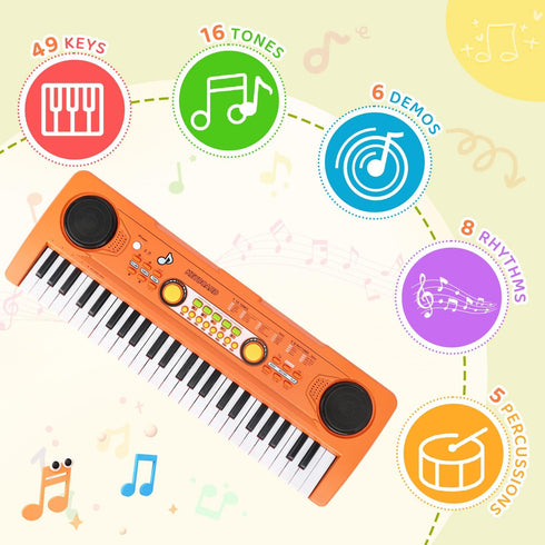 MusicForset 49 3 4 5 6 7, Kids Piano Keyboard with Microphone, Keys Portable Electronic Piano Keyboard for Kids