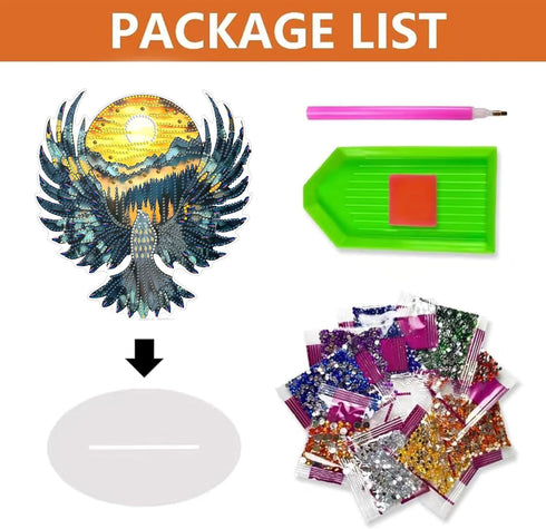 hospitian Sunset Diamond Painting Kits Desktop Ornaments for Adults,DIY Eagle Special Shaped Crystal Diamond Art
