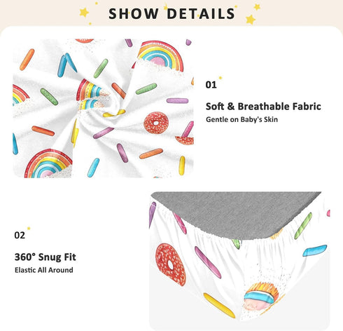 CZXW 52" 28" Rainbow with Sprinkles Crib Sheets Fitted x Natural Cotton Soft & Breathable for Baby Crib Mattress