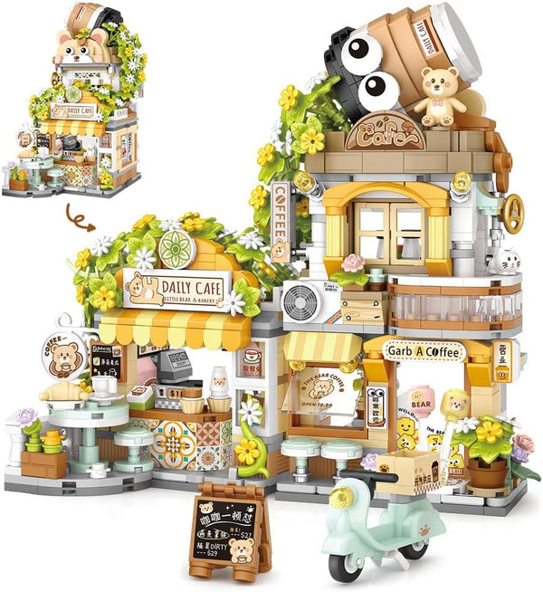 MindBox City Cafe Building Blocks Toys, Openable Coffee Shop Building Set for