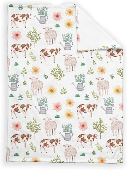 SqtmuHLuo Farm Animals Baby Blanket for Boys Girls Neutral Farm Pig Sheep Cow Chicken Duck Newborn Nursery Swaddle