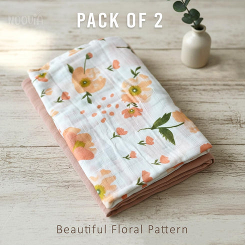 NOOVIA 2-Pack 43x47 inch, Baby Muslin Swaddle Blankets, Newborn Receiving Blanket, Bamboo Cotton, Large Baby