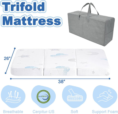 Generic Pack 38"x26" Trifold and Play Mattress, Breathable Play Pen Mattress Pad, Dual-Sided Memory Foam & High Density