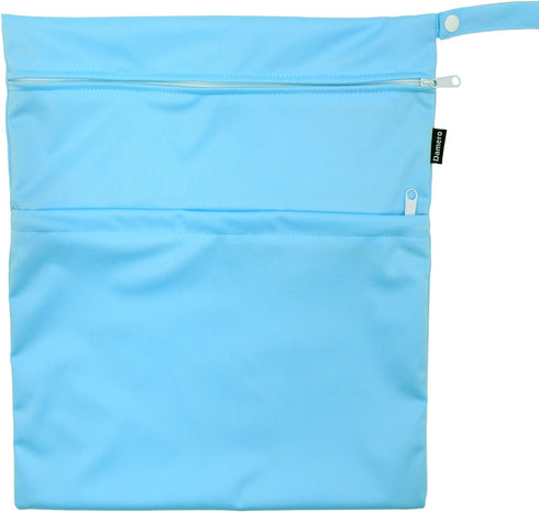 Damero 2 Pack Travel Wet Dry Bag Organizer with 2 Pockets for Cloth Diaper, Baby Clothes, Pumping Parts, Medium,