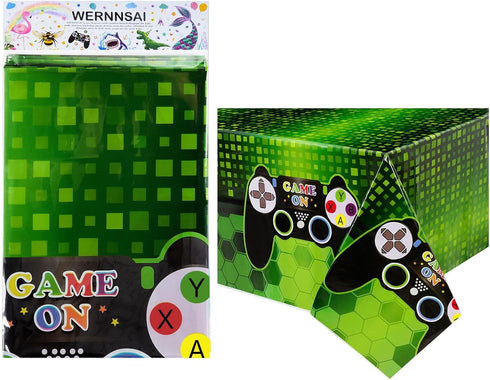 WERNNSAI Video Game Table Covers - 108''x 54'' Disposable Printed Plastic Tablecloth for Kids Player Game Themed Party