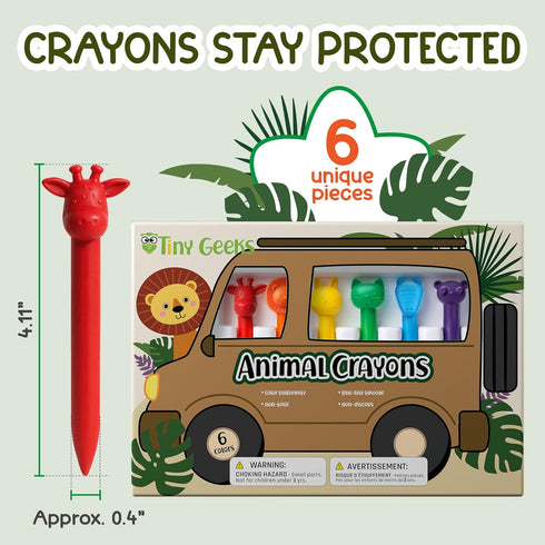6 4-8 TinyGeeks Animal Shaped Crayons - Non Toxic Crayons for Toddlers - Washable - Perfect for Kids Ages - Easy