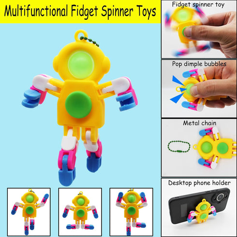 DUOBAOJIA 8 Pack Pop Fidget Spinner, Keychain Fidget Toys, Wacky Tracks Fidget Toys, Deformable Fidget Spinners Robot