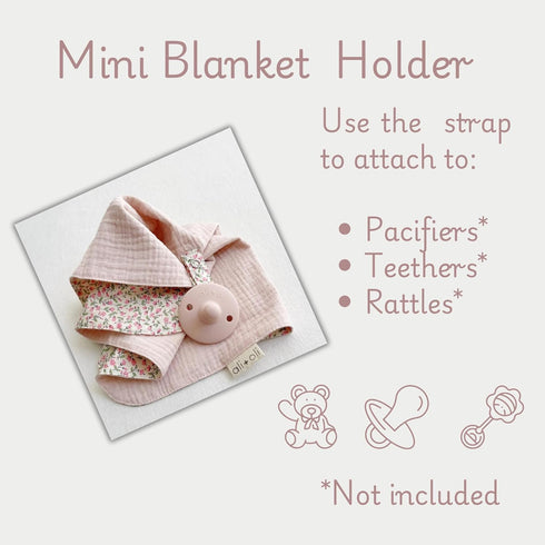 (15x15) Ali+Oli Pacifier Blanket Holder (Pink Flowers) Soft Muslin Cotton Cuddle Blanket with Button Snap Closure