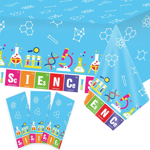 chiazllta Set of 3 Science Tablecloth Party Supplies, Mad Scientist Theme Laboratory Decorations for Kids