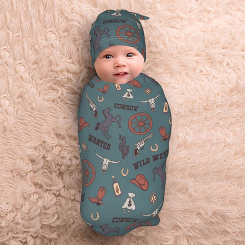 Swaddling Blanket for Baby, Unisex Sleeping Sacks with Hat, Western