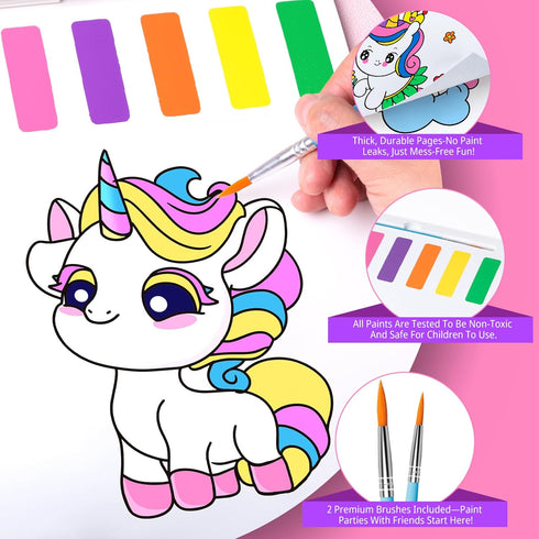Sets 2 3-5 4-8, Fenmay Paint with Water Coloring Books for Kids, Mess Free Watercolor Paint with Premium Brushes, Arts