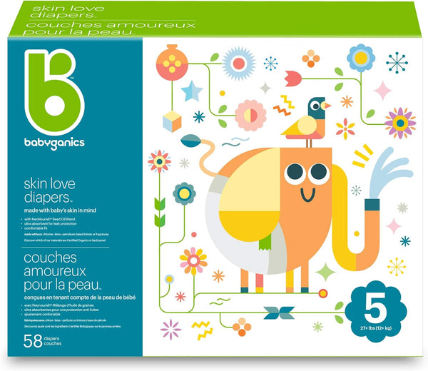 Babyganics Size 5 Diapers, Latex & Chlorine Free, Maximum Leak Control, 58 Diapers