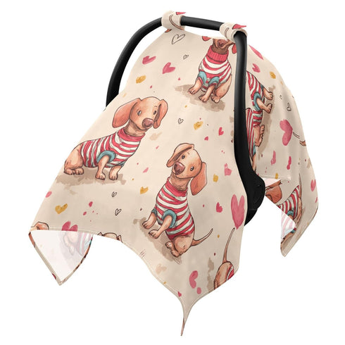 Mazeann Cute Dachshunds Heart Car Seat Cover Baby Breathable Soft Infant Carseat Covers
