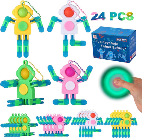 24Pcs Pop Fidget Spinners Bulk - Deformable Astronaut Fidget Spinner Keychain for Kids Adults Christmas Favors