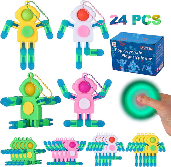 24Pcs Pop Fidget Spinners Bulk - Deformable Astronaut Fidget Spinner Keychain for Kids Adults Christmas Favors