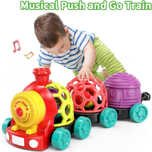 Baby Toys Train Infant Toys 6-12 Months Soft Ball Rattles Musical Push Car Truck Toy Baby Boy Girl Gifts for 7 8 9 10 11 12-18 Month 1 2 Year Old Sensory Developmental Outdoor Toys for Toddler