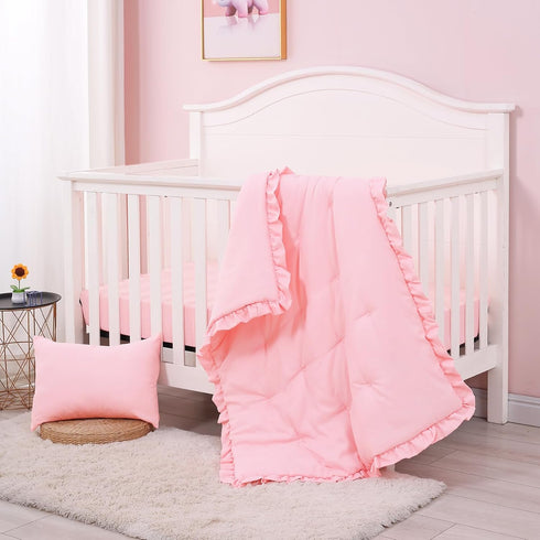 3 Set Set JISEN Piece Crib Bedding Soft Baby Ruffle Crib Comforter with Quilt, Sheet, Pillowcase - Nursery Bedding