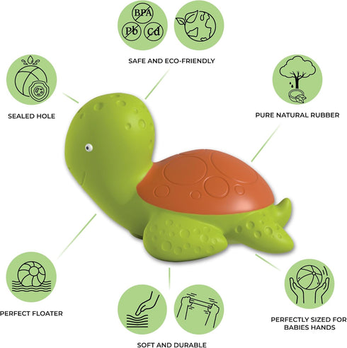 caaocho Mele The Sea Turtle Pure Natural Rubber Bath Toy - Hole Free, BPA Free for Infants