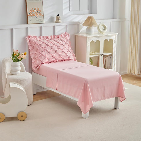Set Girls,4 Set,Ultra Set DuShow Princess Toddler Bedding for Pieces Ruffles Toddler Bed Soft Kids Pink Sheet Includes