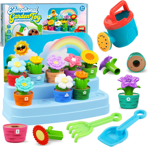 Montessori Flower Garden Building Toy for Toddlers, Gardening Set with Watering Can,