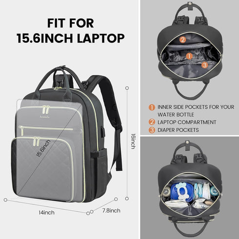 Backpack 15.6 inch LOVEVOOK Baby Diaper Bag,Waterproof Diaper with USB Charging Port for Bab, Large Capacity Fit