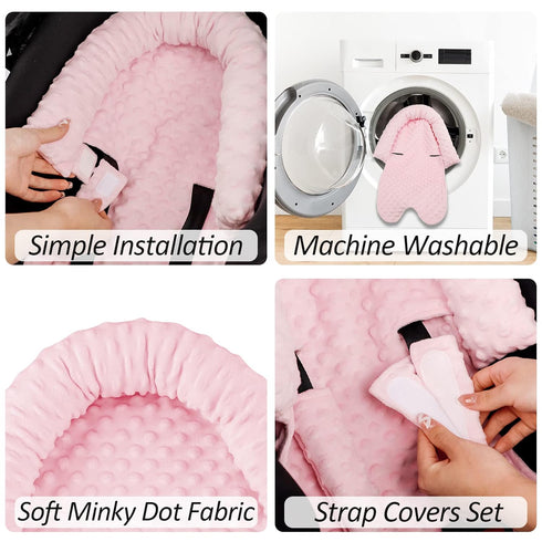 Pack of Baby Car Seat Head Support and Covers Stylish Floral Ultra Soft Minky Dotted Fabric Perfect for Baby Carseats
