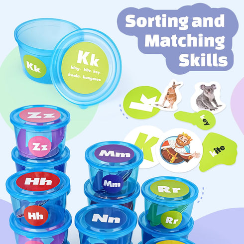 26 245 Joyreal Alphabet Learning Toys for Toddlers - Alphabet Soup Sorters with Flash Cards for Early Letter Awareness
