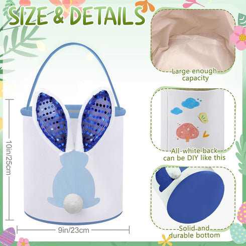 6 1, Honeydak Pcs Easter Eggs Hunt Basket for Kids Lighted Bunny Canvas Rabbit Tote Carry Bags Bucket (color Paillette